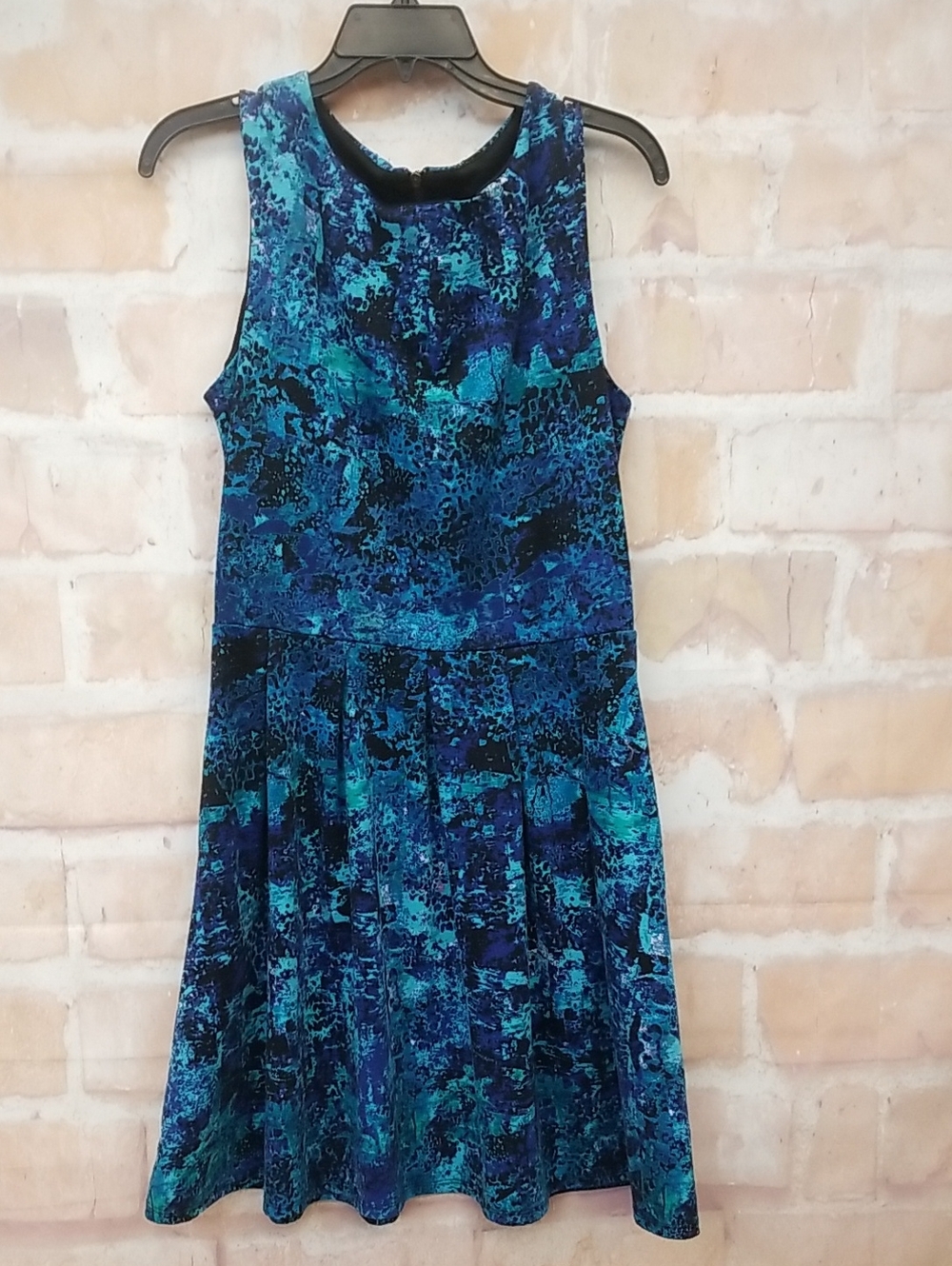 Mossimo Blue Teal Patterned Sleeveless Fit-and-Flare Dress Size M